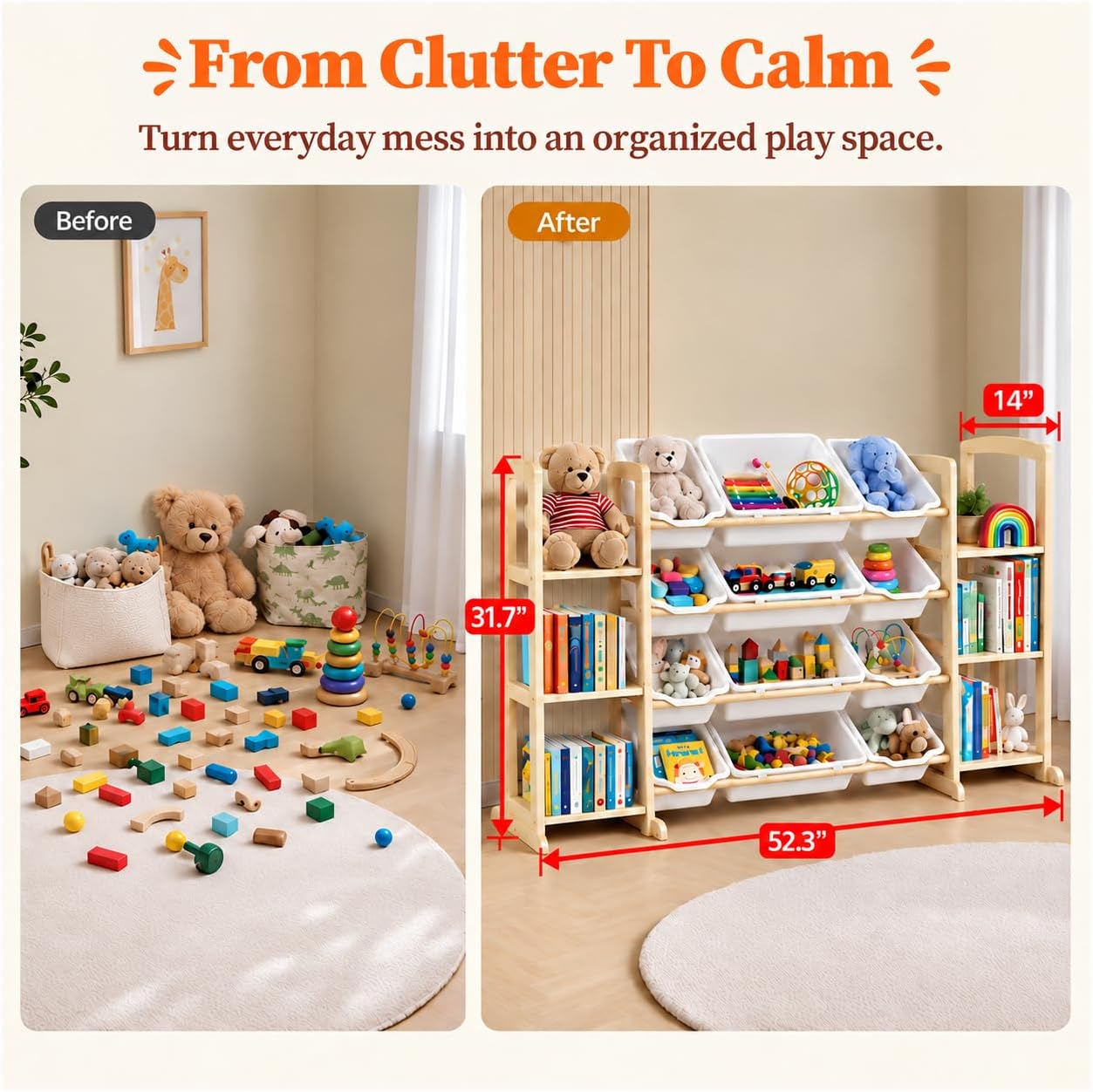 Thumbnail 1 de Etitlly SNJ-T10 Toy Storage Organizer with 12 Bins and 6-Tier Bookcase