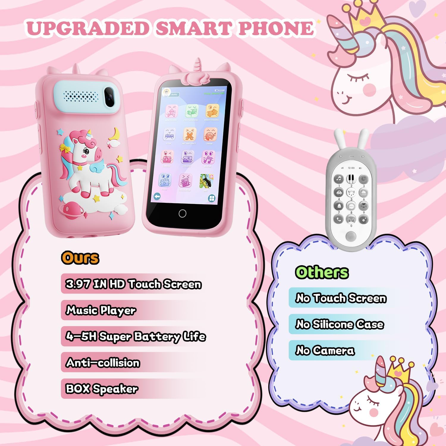 Detalle de Kids Smart Phone for Girls Toys, 3.97" Touchscreen, 8GB Card, Pink (E teacher) – A Learning Toy for Ages 3–12