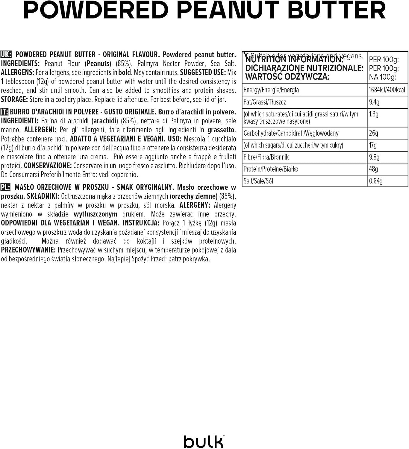 Detalle 2 de Bulk Burro d’arachidi in polvere 180g, proteico 🥜