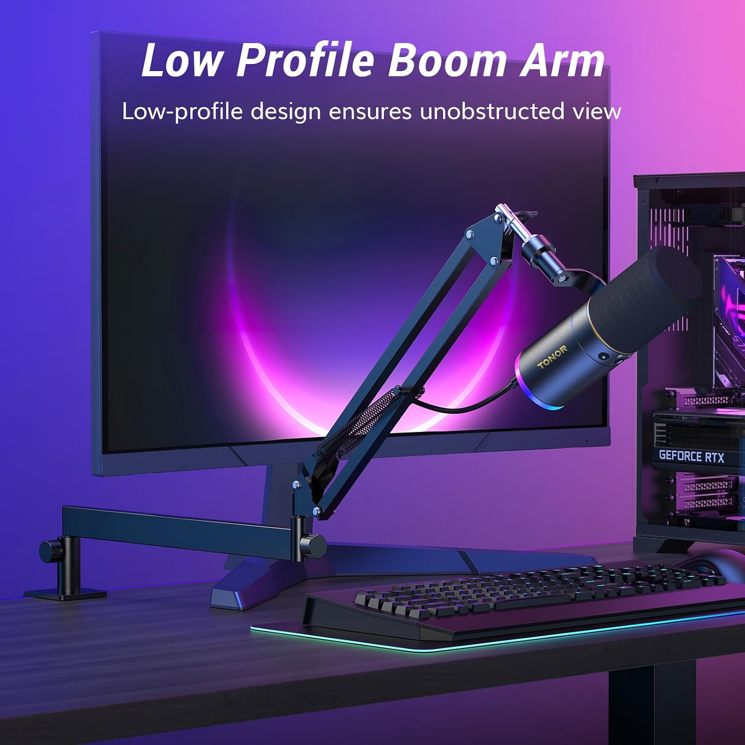 Detalle de TONOR TD520S+ dynamische USB/XLR-microfoon met RGB en laagprofielarm