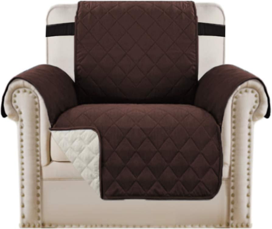 Detalle de H.VERSAILTEX Reversible Armchair Cover, Brown/Beige, Water-Repellent Quilted Microfiber
