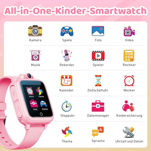 Thumbnail 2 de Awatty S9 Kinder-Smartwatch in Rosa mit Touchscreen, HD-Kamera und 14 Lernspielen