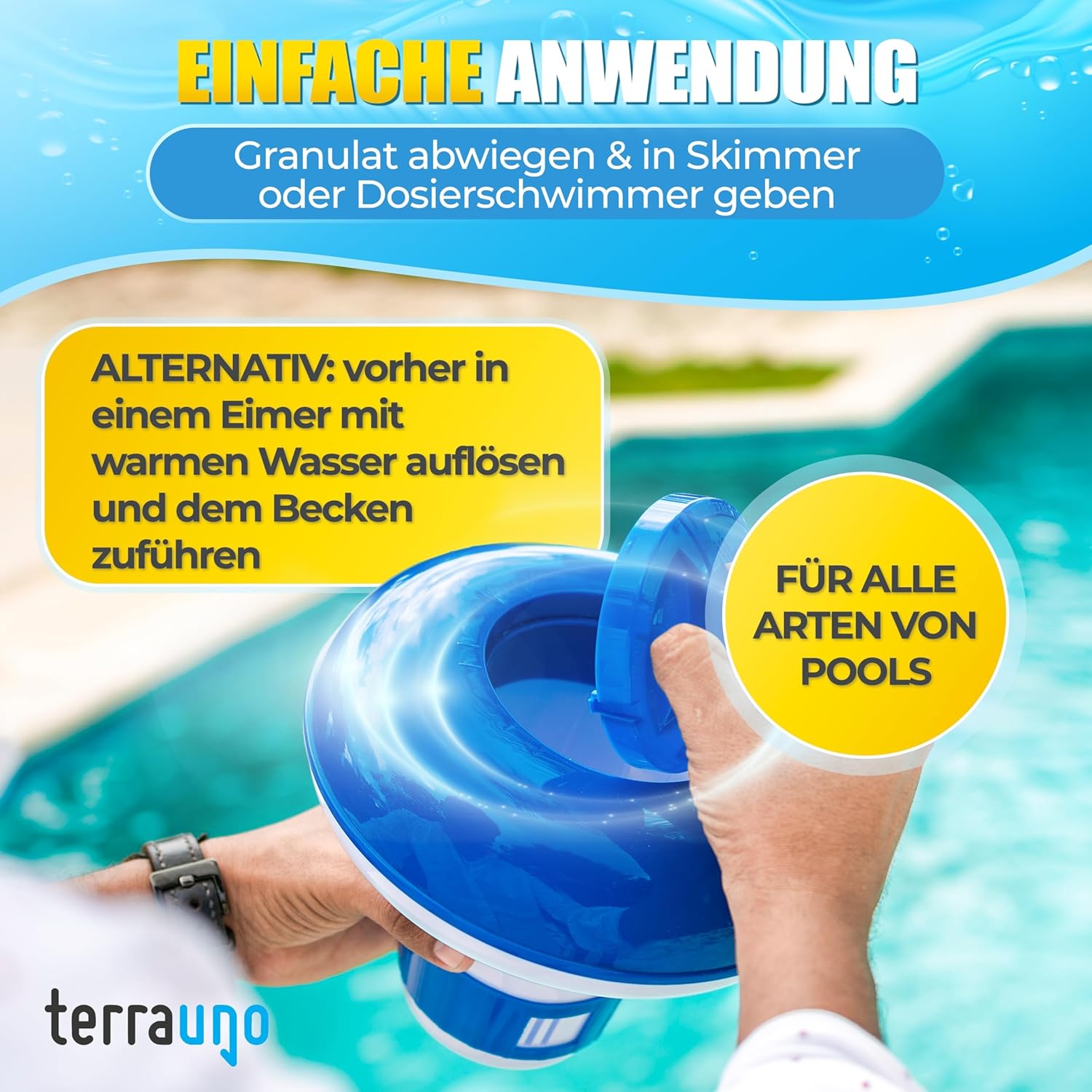 Detalle de TerraUno Chlorgranulat für Pool – Schnelle Schock- und Dauerchlorung, 5 kg