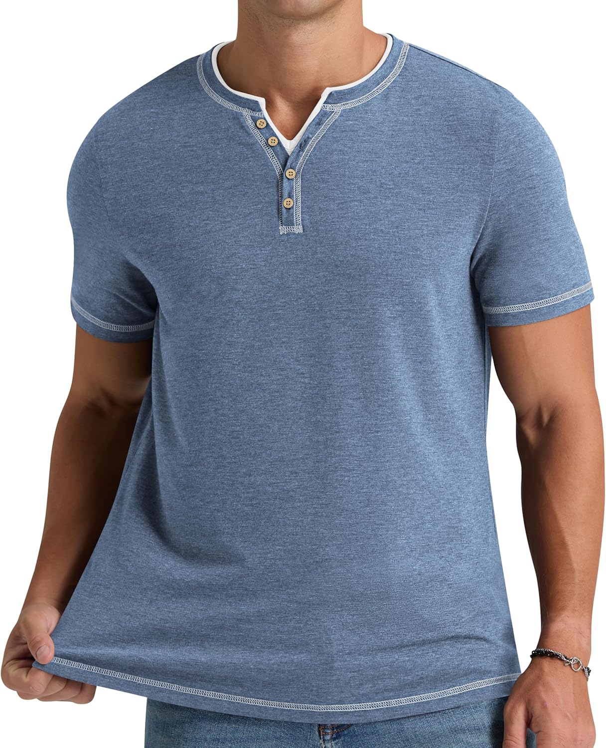 Thumbnail 2 de NITAGUT Herren Henley T-Shirt Kurzarm mit V-Ausschnitt – Slim Fit, sommerlich