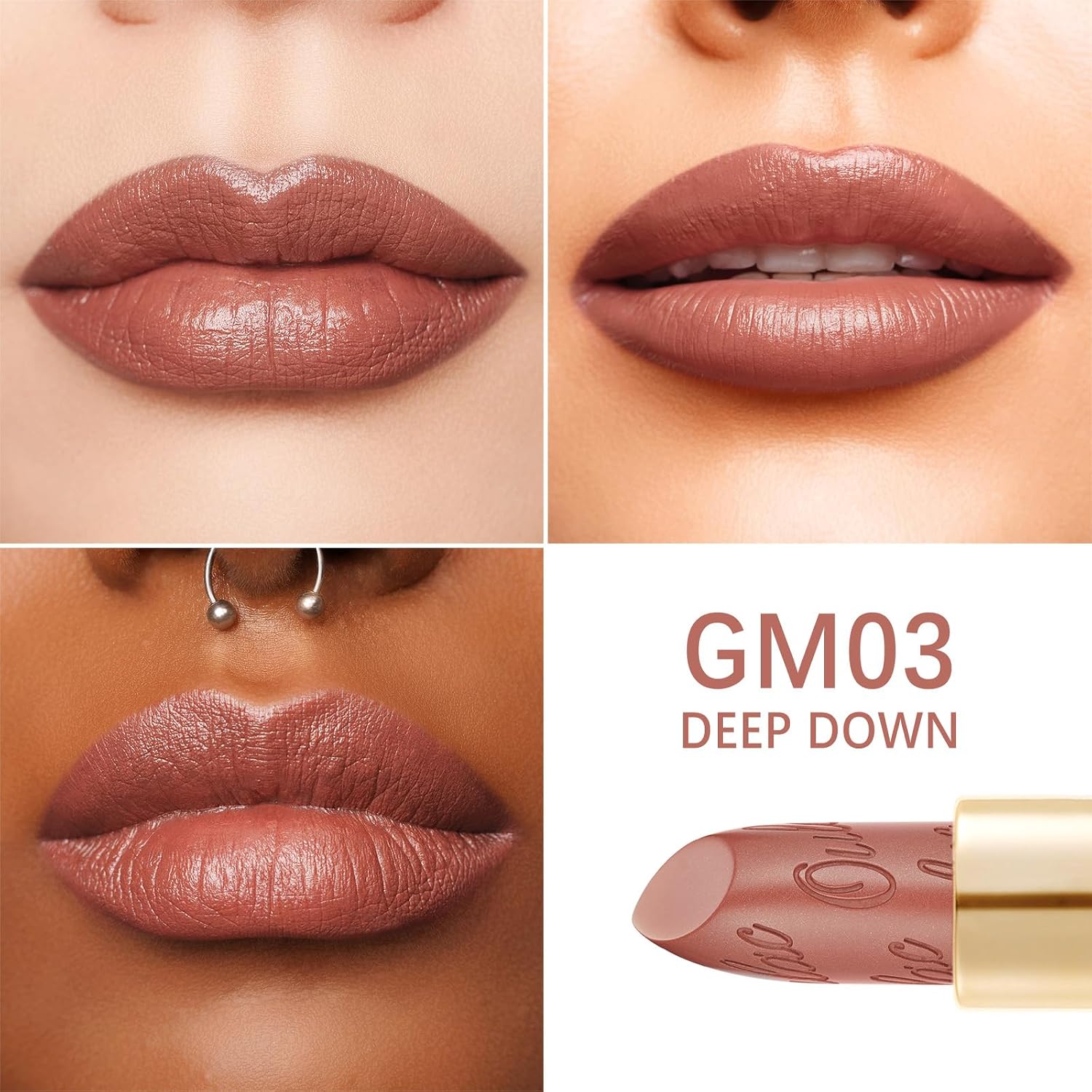 Detalle de OULAC Lippenstift Metallic Glanz Finish – Braun, langanhaltend mit Feuchtigkeit & Glitzer