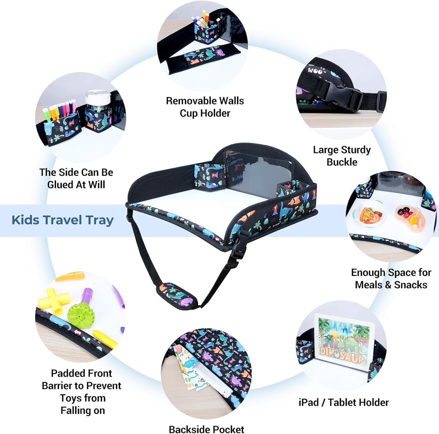 Thumbnail 2 de INFANZIA Kids Travel Tray for Toddler Car Seat (Dinosaur) – Travel Lap Tray for Car & Airplane