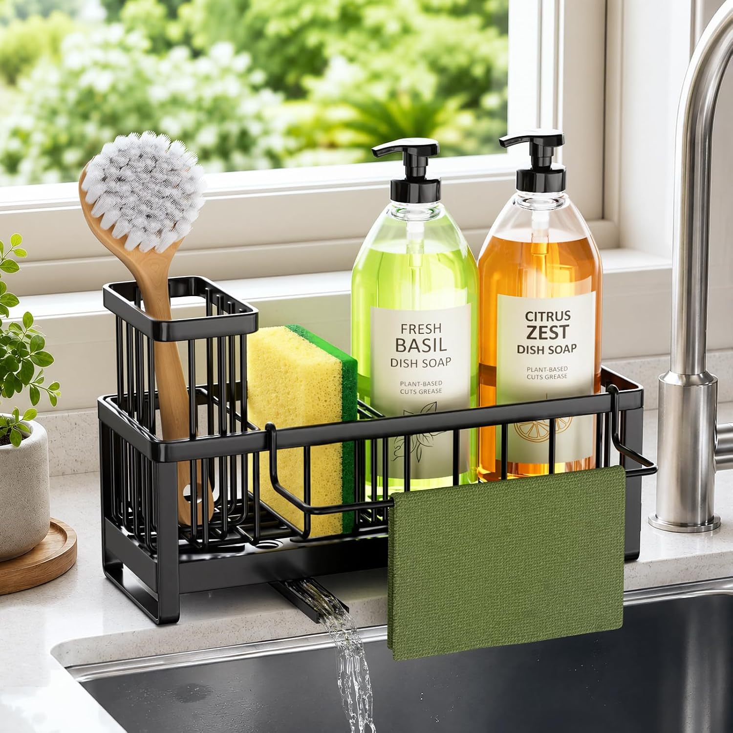 Detalle de HapiRm ZWJ142-B Stainless Steel Sink Caddy with Rotating Drainage
