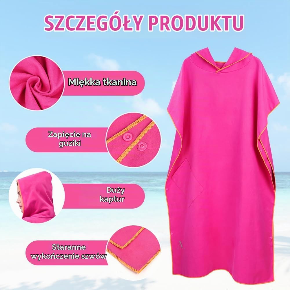 Detalle de AUYAO 5297249 – ponczo kąpielowe z mikrofibry, kapturem i kieszenią
