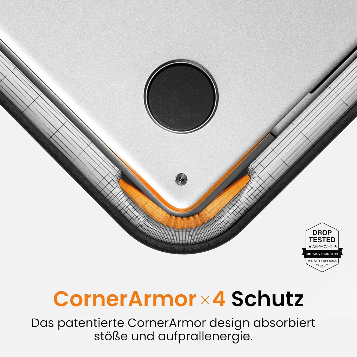 Detalle de tomtoc 360° Slim Laptophülle für 13-Zoll MacBook Air/Pro – CornerArmor & wasserabweisendes Außenmaterial