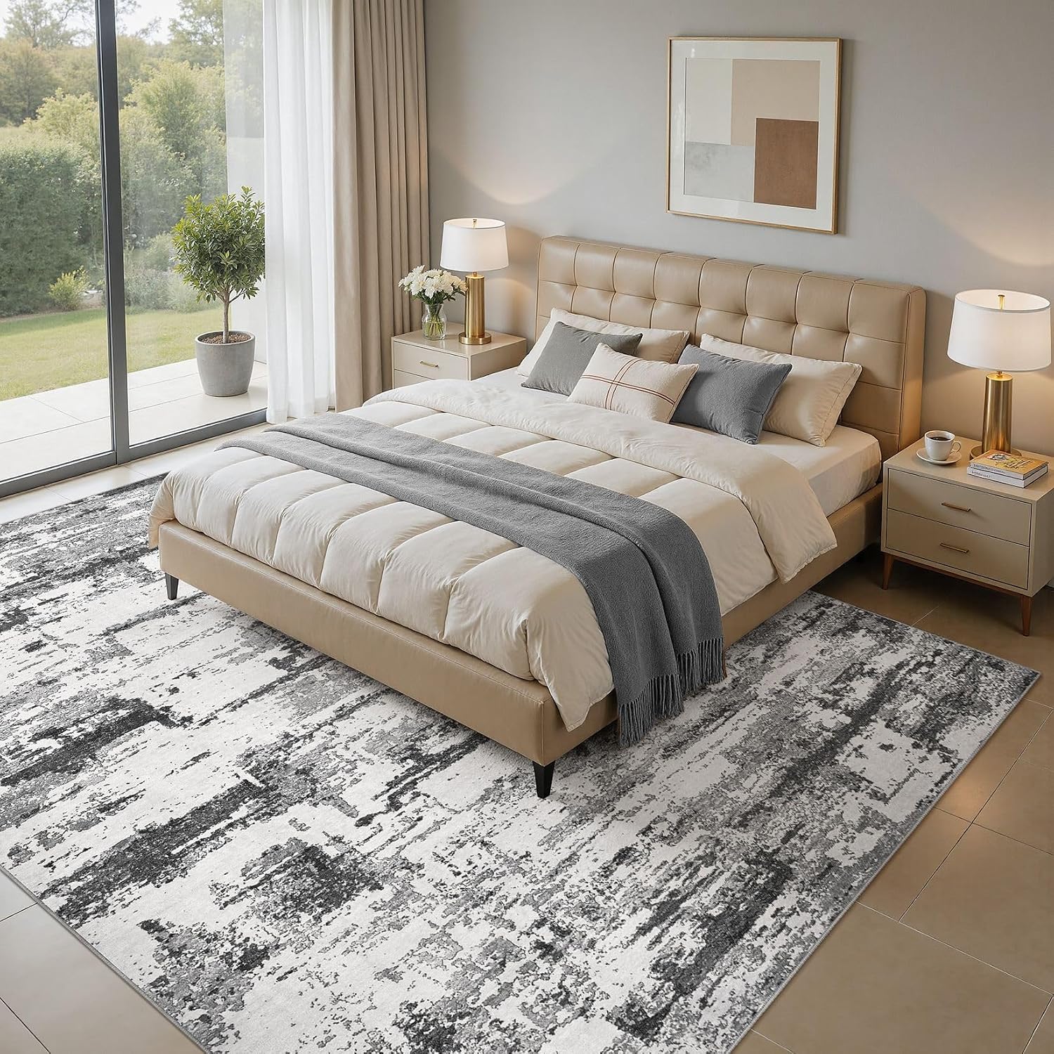 Detalle de Jessibou 8' x 10' Abstract Area Rug, Washable Low-Pile Polyester