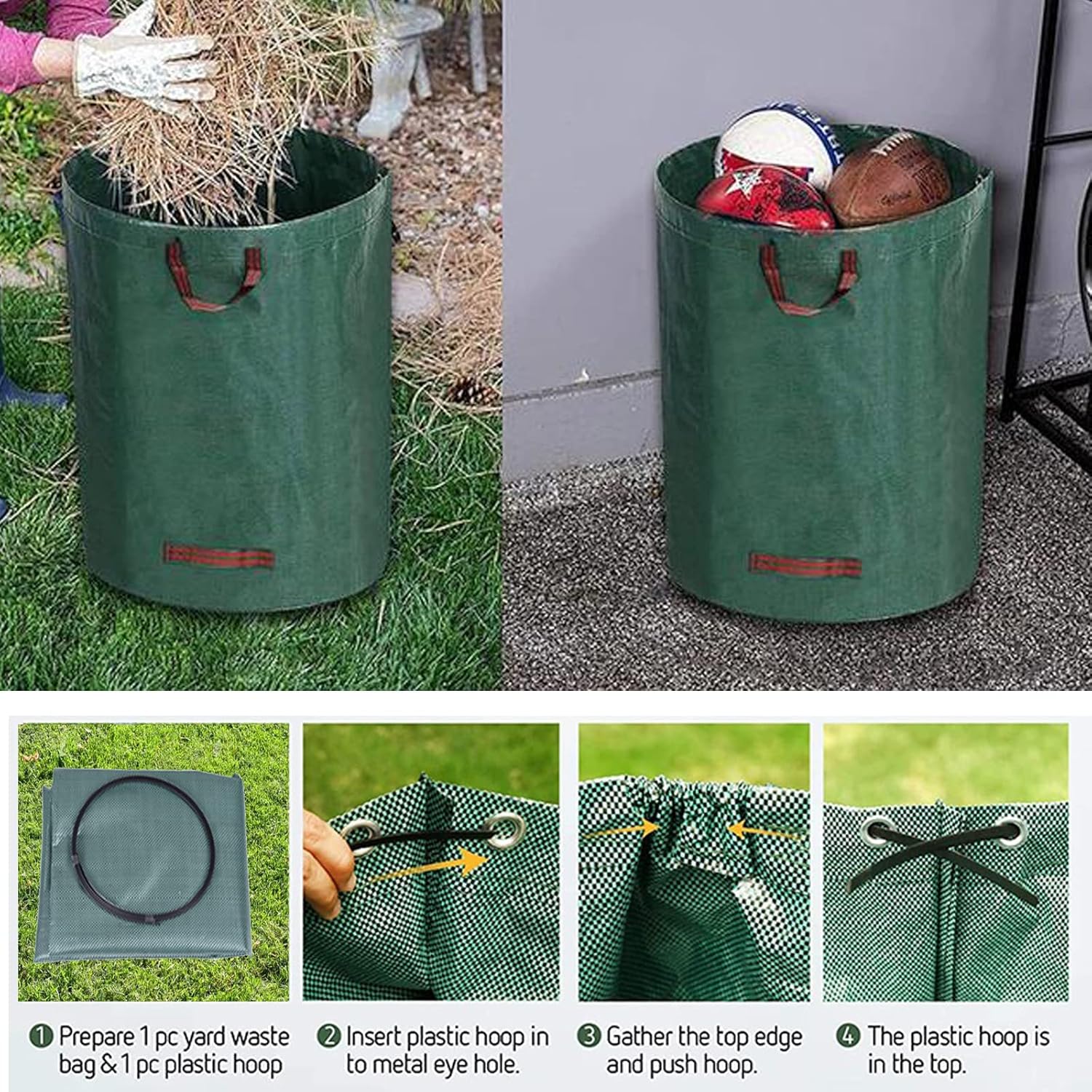 Thumbnail 4 de ZUCKLIGHT Heavy Duty Garden Waste Bags 120 Litre – 3 Reusable Builders Bags with Handles (Green)