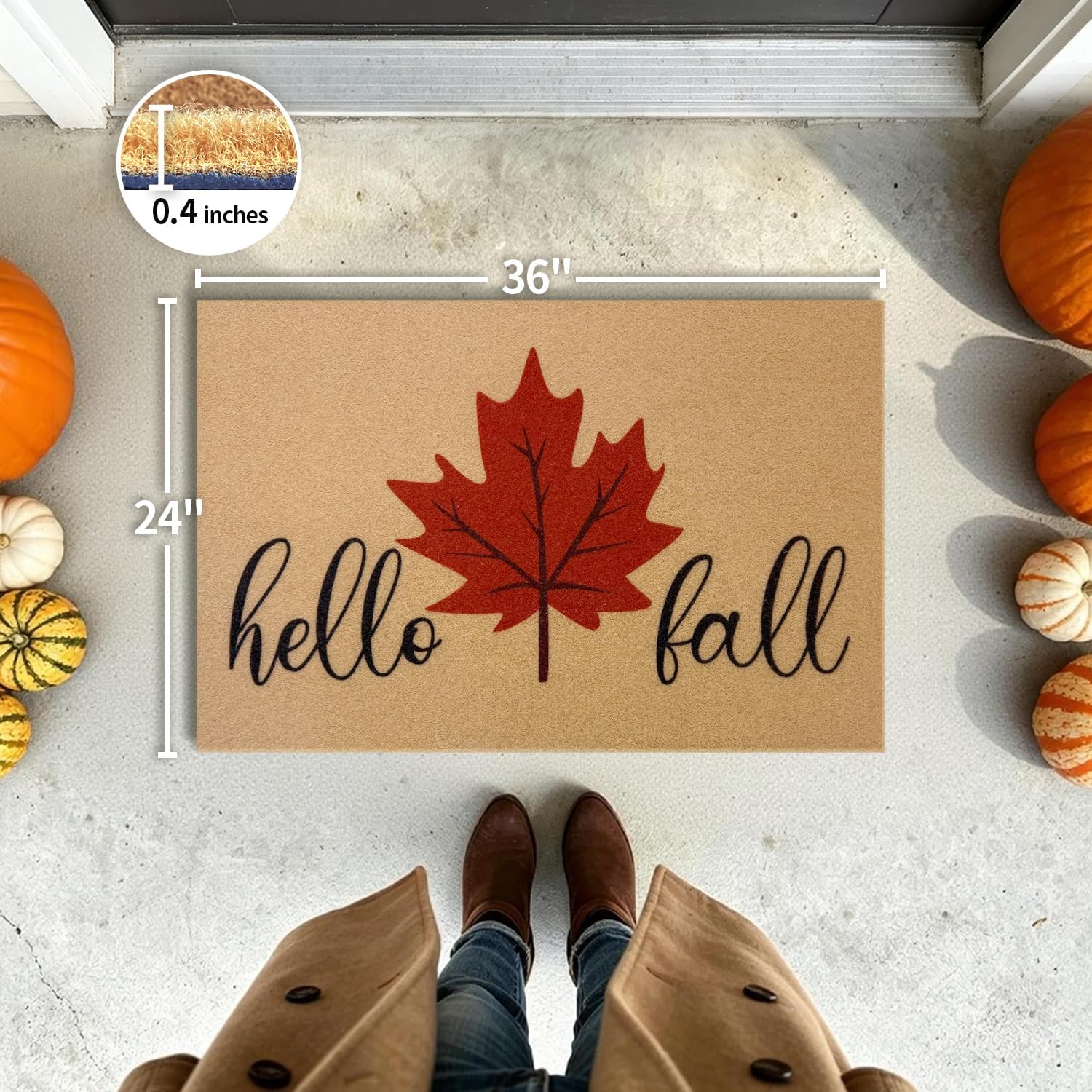 Detalle 2 de PKFEDR PK-DM-FBA Hello Fall Doormat, 24 x 36, Non-Slip Polyester