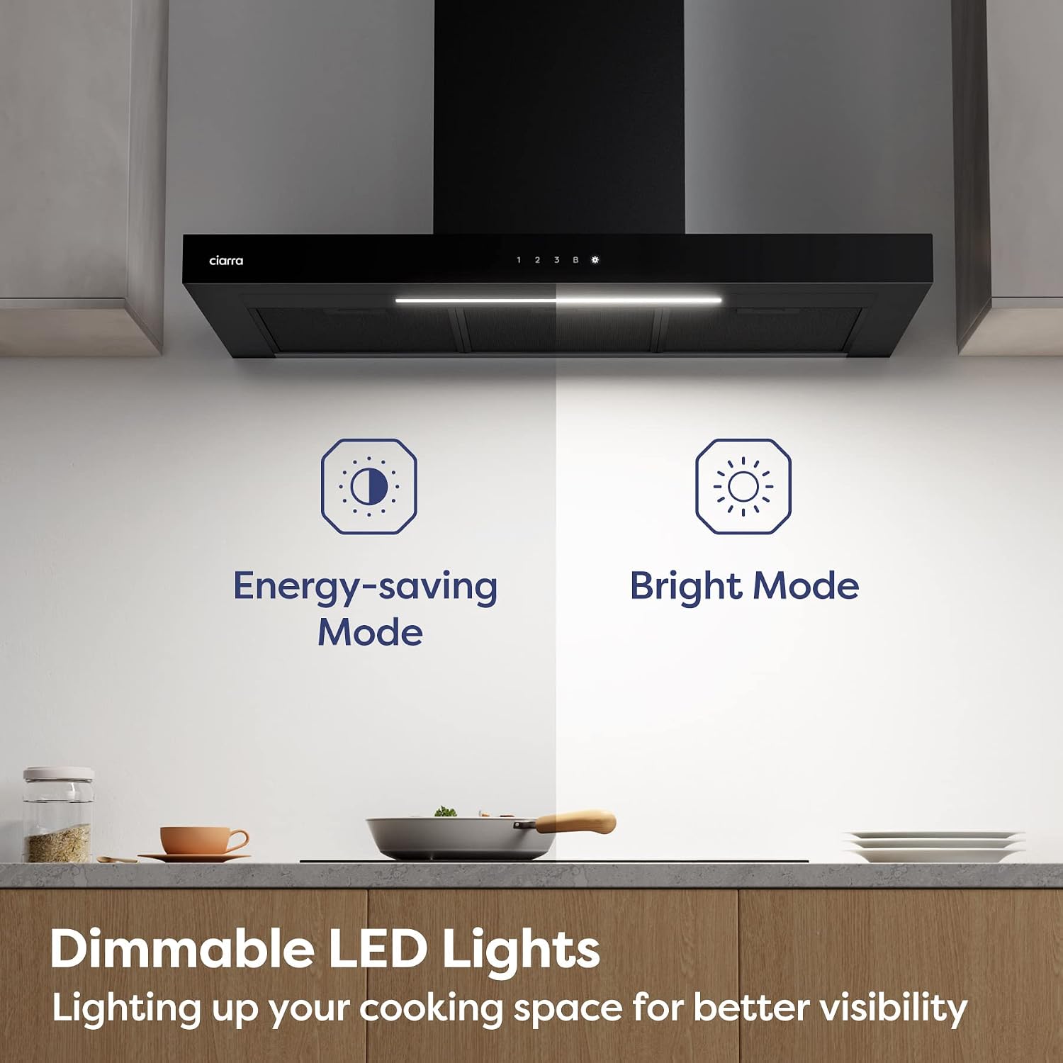 Detalle de CIARRA Black Cooker Hood 90cm CBCB9102: 650m³/h, Wi‑Fi App Control, A+++ Energy, 4 Speeds