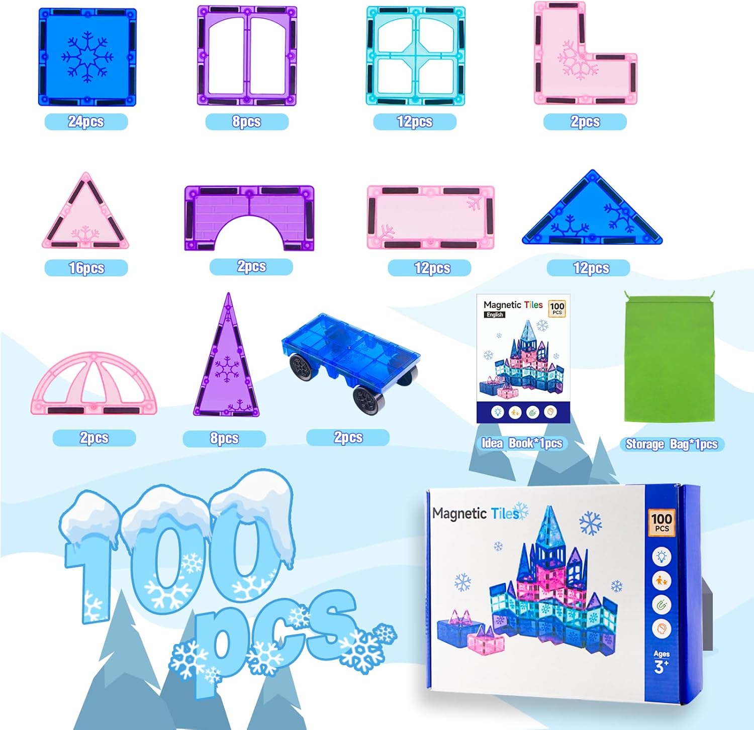 Thumbnail 4 de Xekel Magnetic Tiles 100 pcs magnetic building blocks 🧩