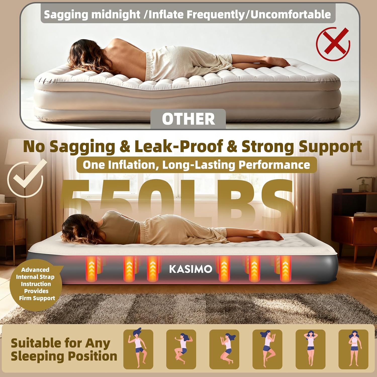 Detalle de Kasimo Single airbed 190x90x22cm TPU mattress