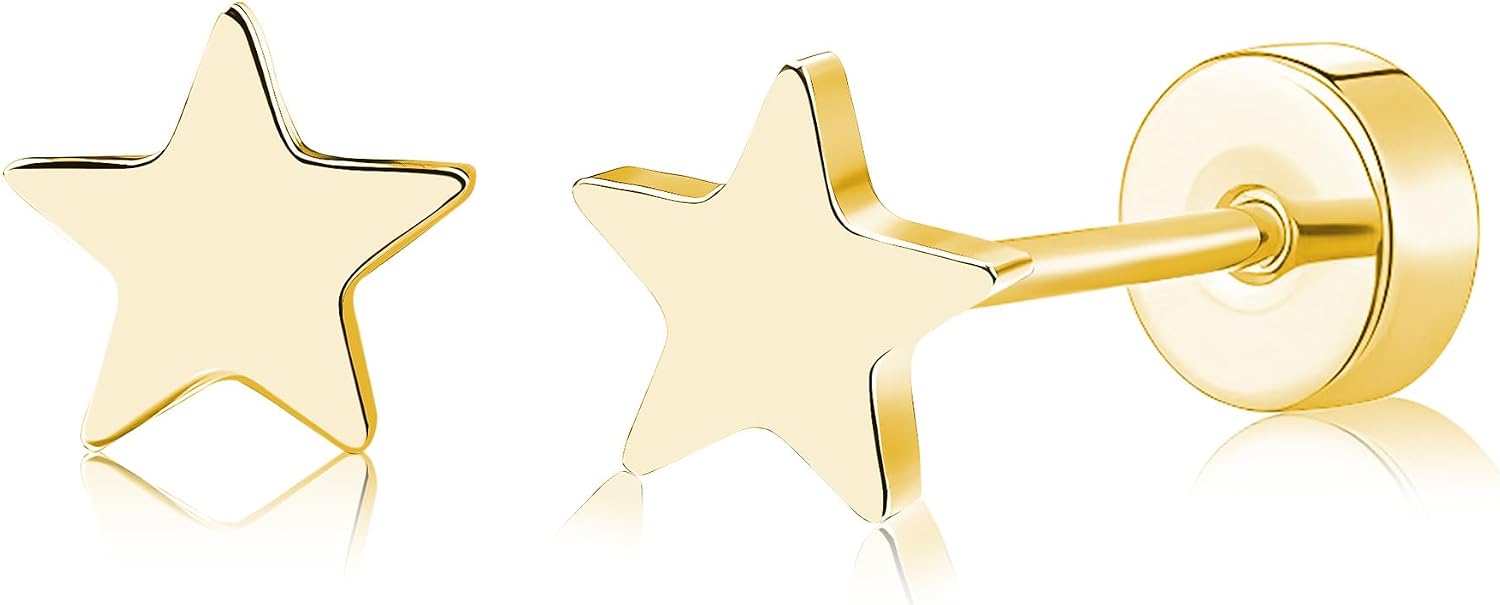 Detalle de ZDE Titan Damen Flat-Back Herz-Ohrstecker (G23), nickelfrei & hypoallergen, 5 mm