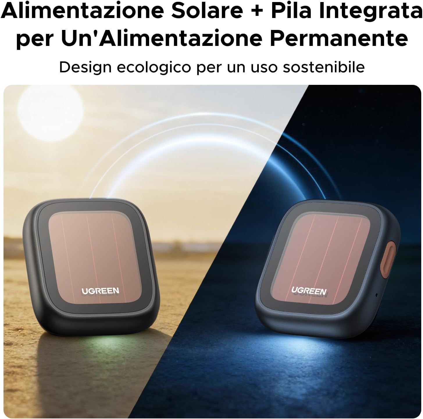 Detalle de UGREEN FineTrack Pro Smart Finder: Localizzatore IP68 con ricarica solare per chiavi, bagagli e oggetti