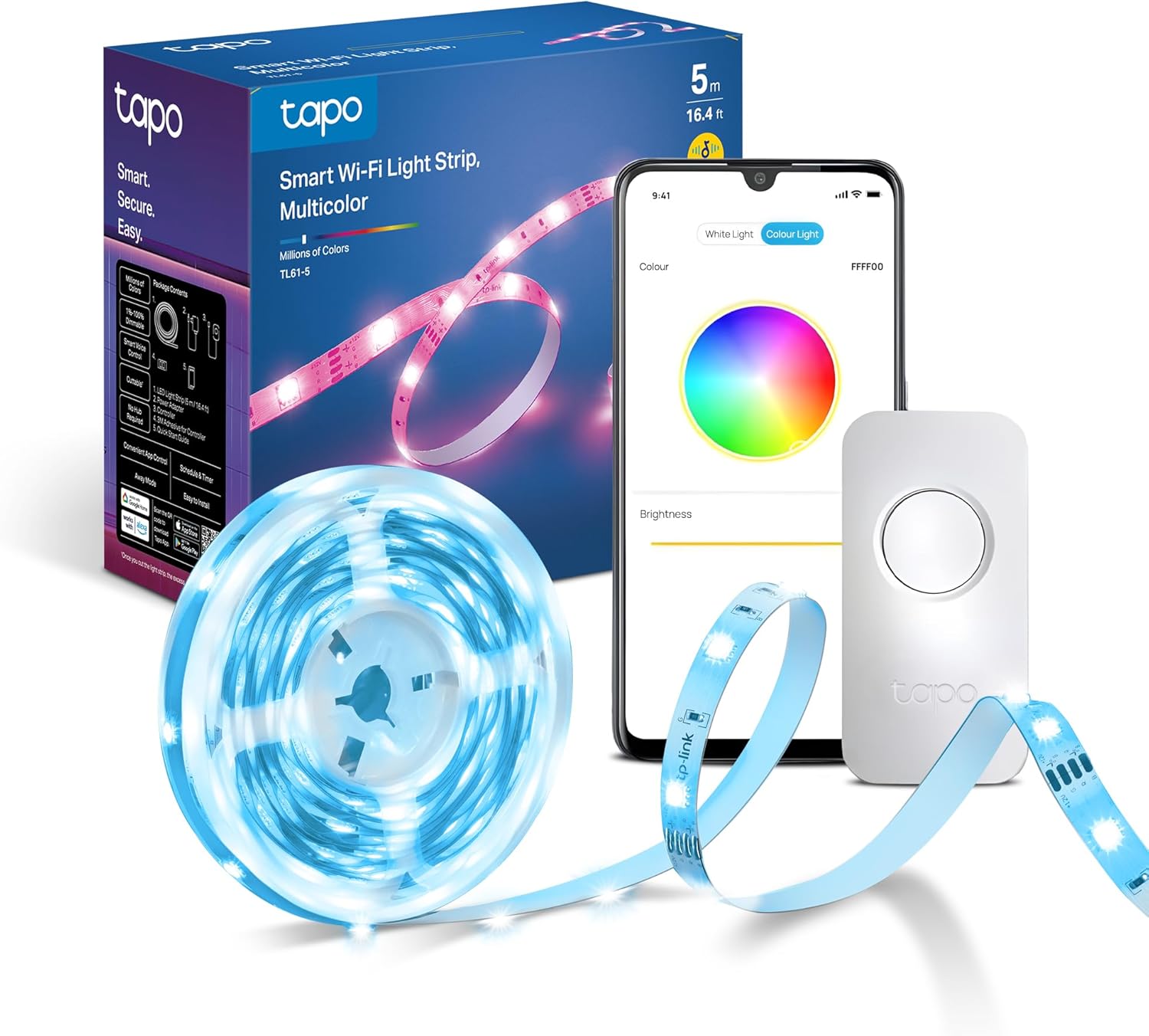 Tapo TL61-5 Dimmable Multicolour LED Strip Light (5m) with App and Voice Control