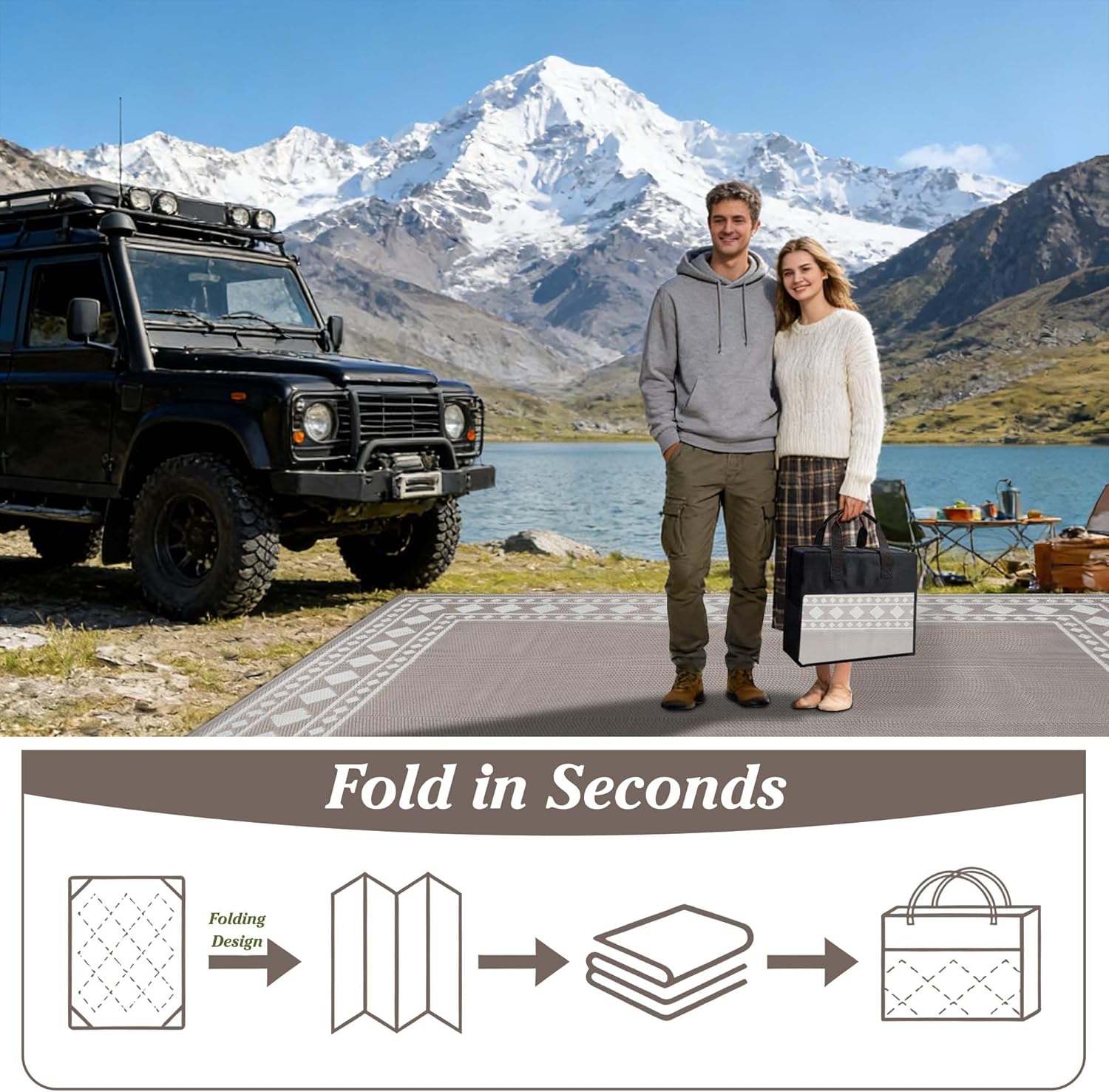 Thumbnail 3 de Homcomodar Outdoor Rugs for Patios Waterproof, Reversible UV Resistant Plastic Carpet (180x270cm) – Beige