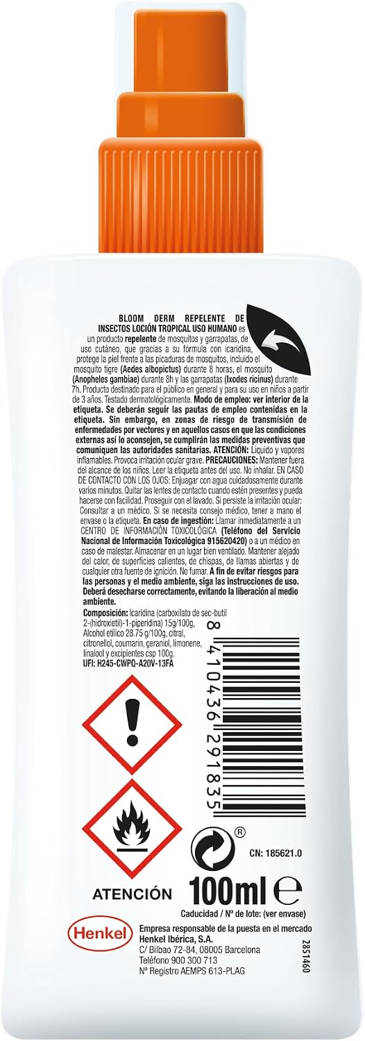 Detalle 1 de Bloom Derm Loción Tropical (4 x 100 ml): repelente contra mosquitos, tigre y garrapatas