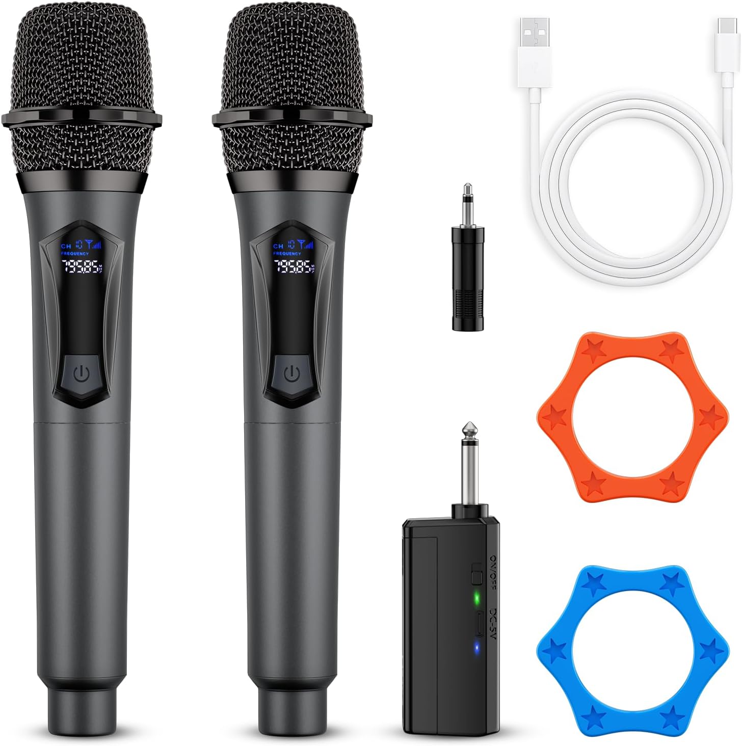 Detalle de AURGIC HM5 Dual Wireless Microphone System with Rechargeable Receiver, 2.4 GHz