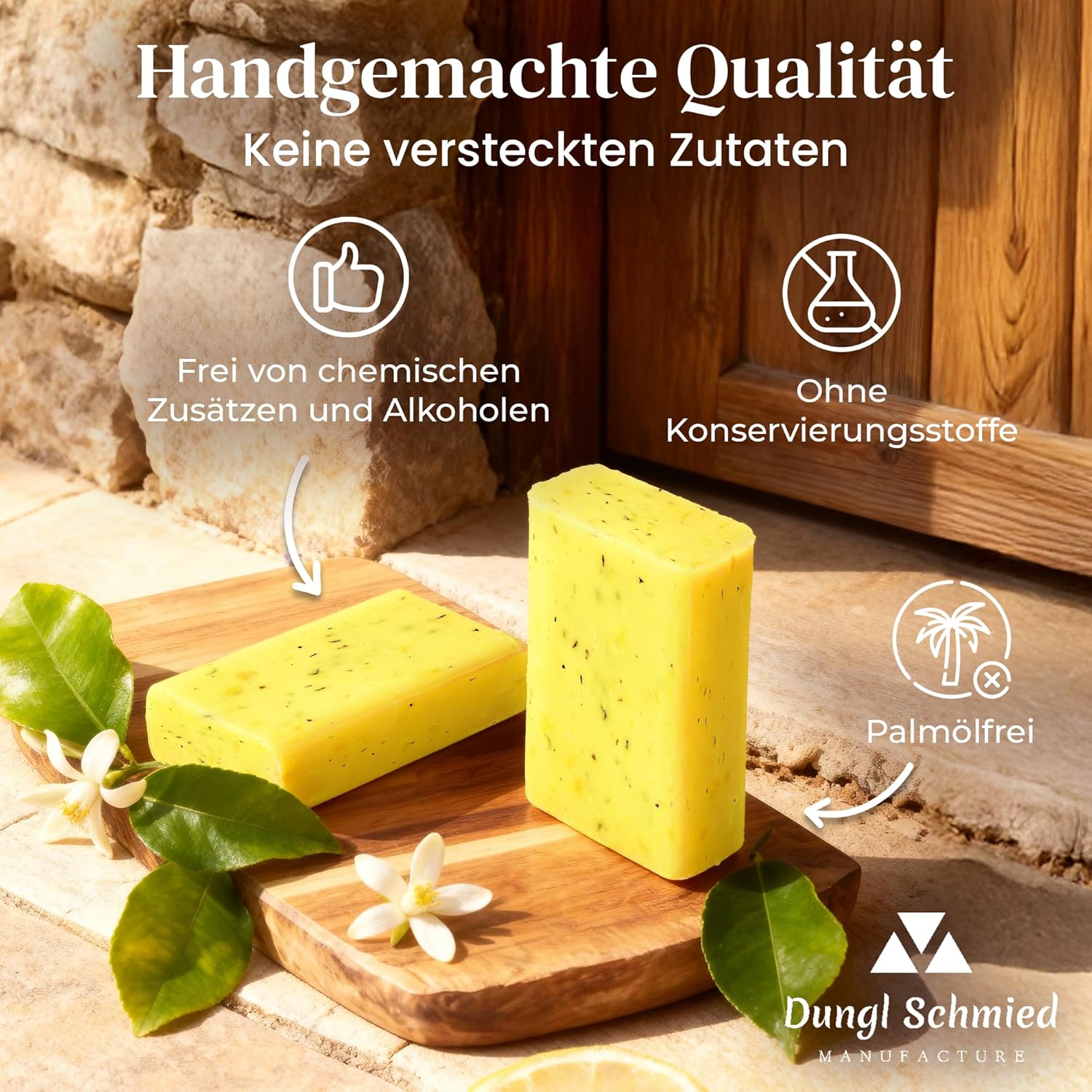 Detalle de Dungl Schmied Zitronen-Minze Seife – Handgemacht, 100g, vegan & palmölfrei