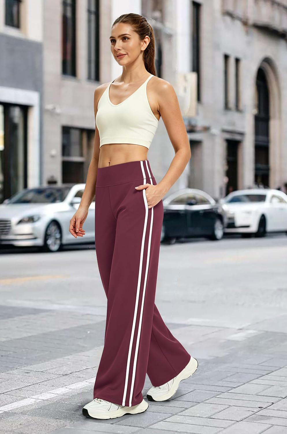Thumbnail 2 de Alaroo Women's Wide-Leg Track Pants, High Waist, Side Stripes & Pockets