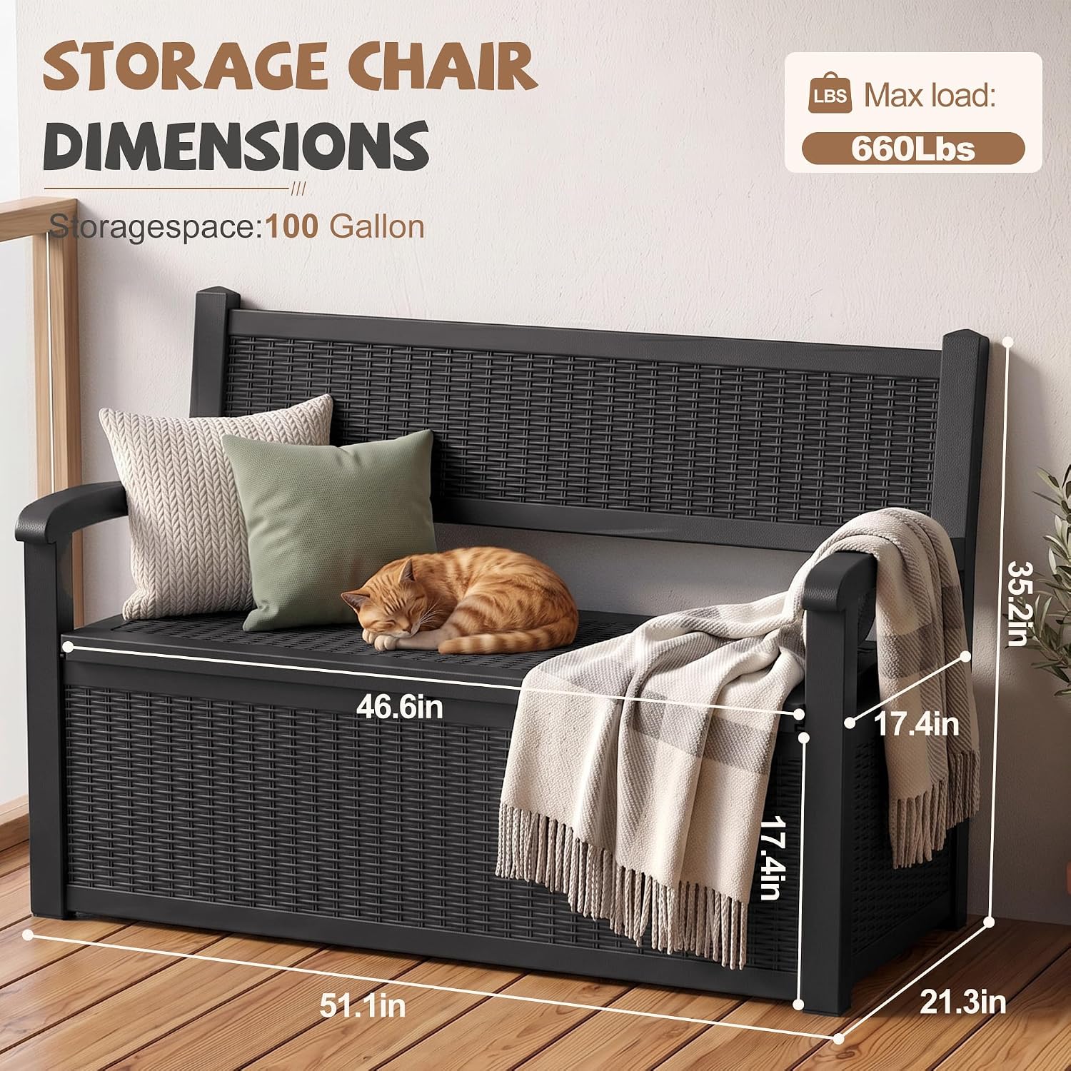 Detalle de EFU Outdoor Storage Bench, 130-Gallon