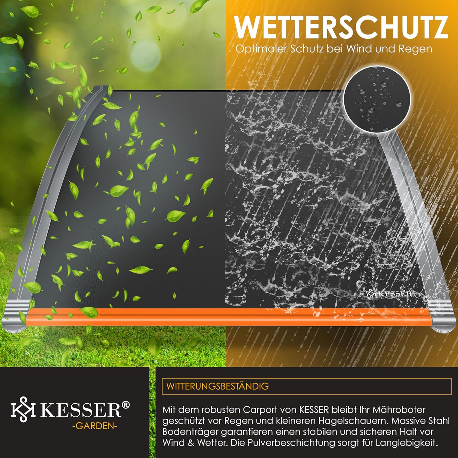 Thumbnail 4 de KESSER Mähroboter-Garage mit Dach (82 x 103 x 47 cm) inkl. Handschuhe & Brushset – witterungsbeständig, Schwarz/Orange