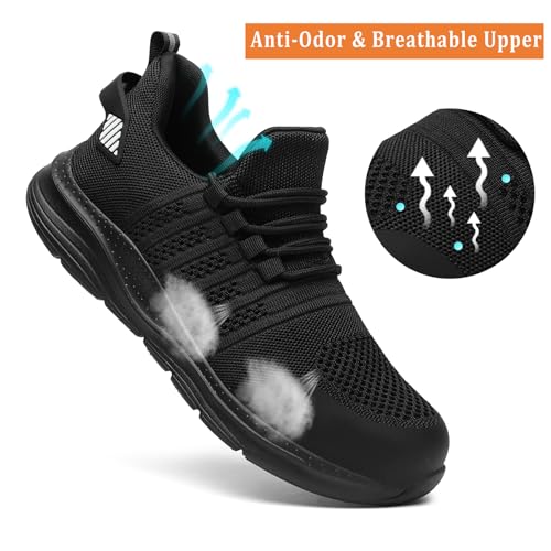 Detalle 2 de Safety Trainers Men Steel Toe Cap Trainers by LUPWEE – Black, UK 9.5
