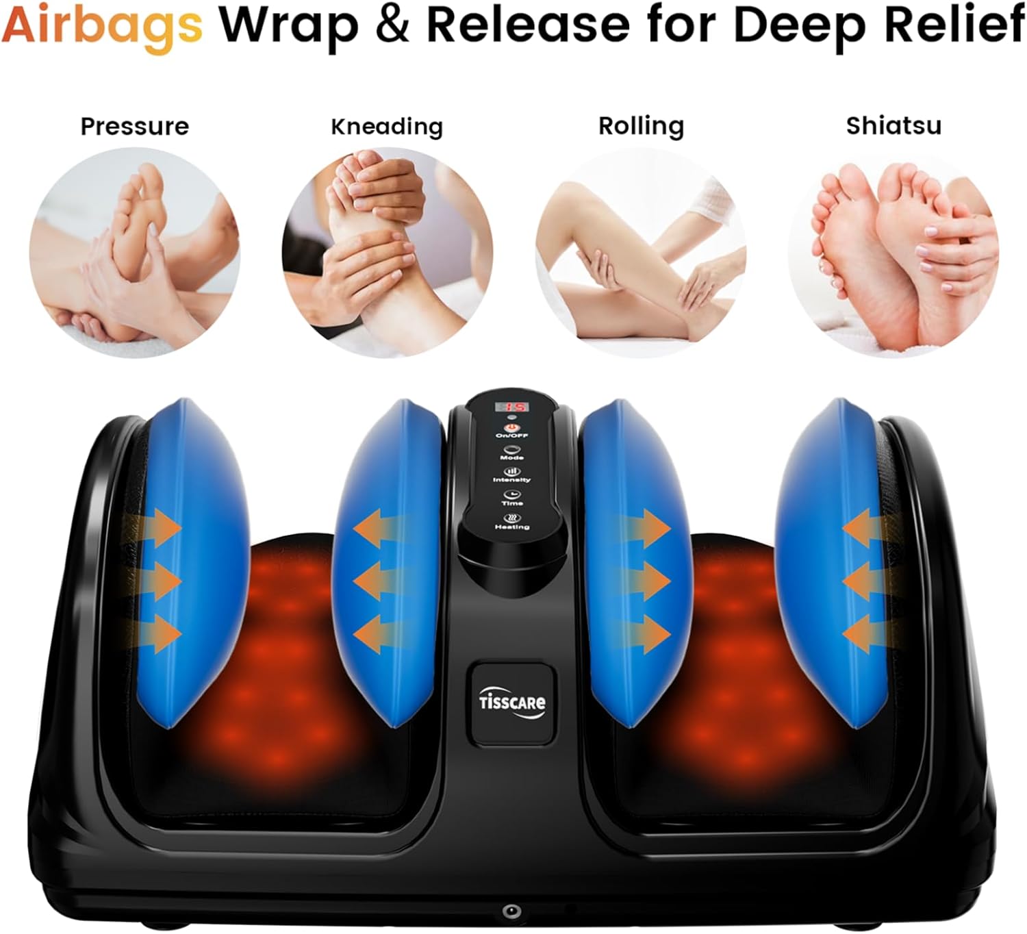 Detalle de TISSCARE Foot Massager for Neuropathy: Deep Shiatsu, Heat Therapy, and Custom Comfort for Everyday Feet