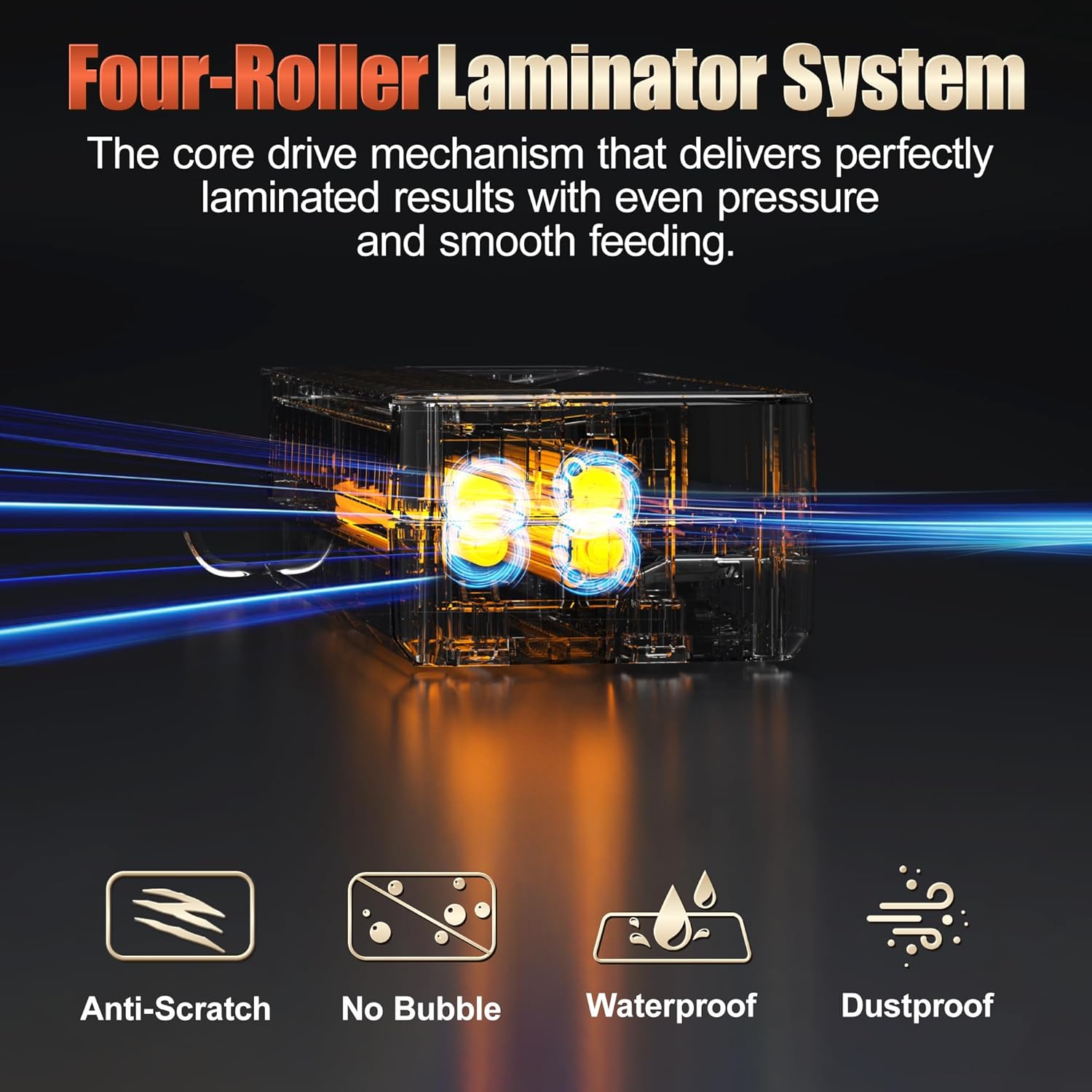 Detalle de 13" 4-Roller Commercial Laminator Machine — 3-10 Mil, 11x17/A3, 55s Warm-Up, 1000mm/min (White) with Starter Kit