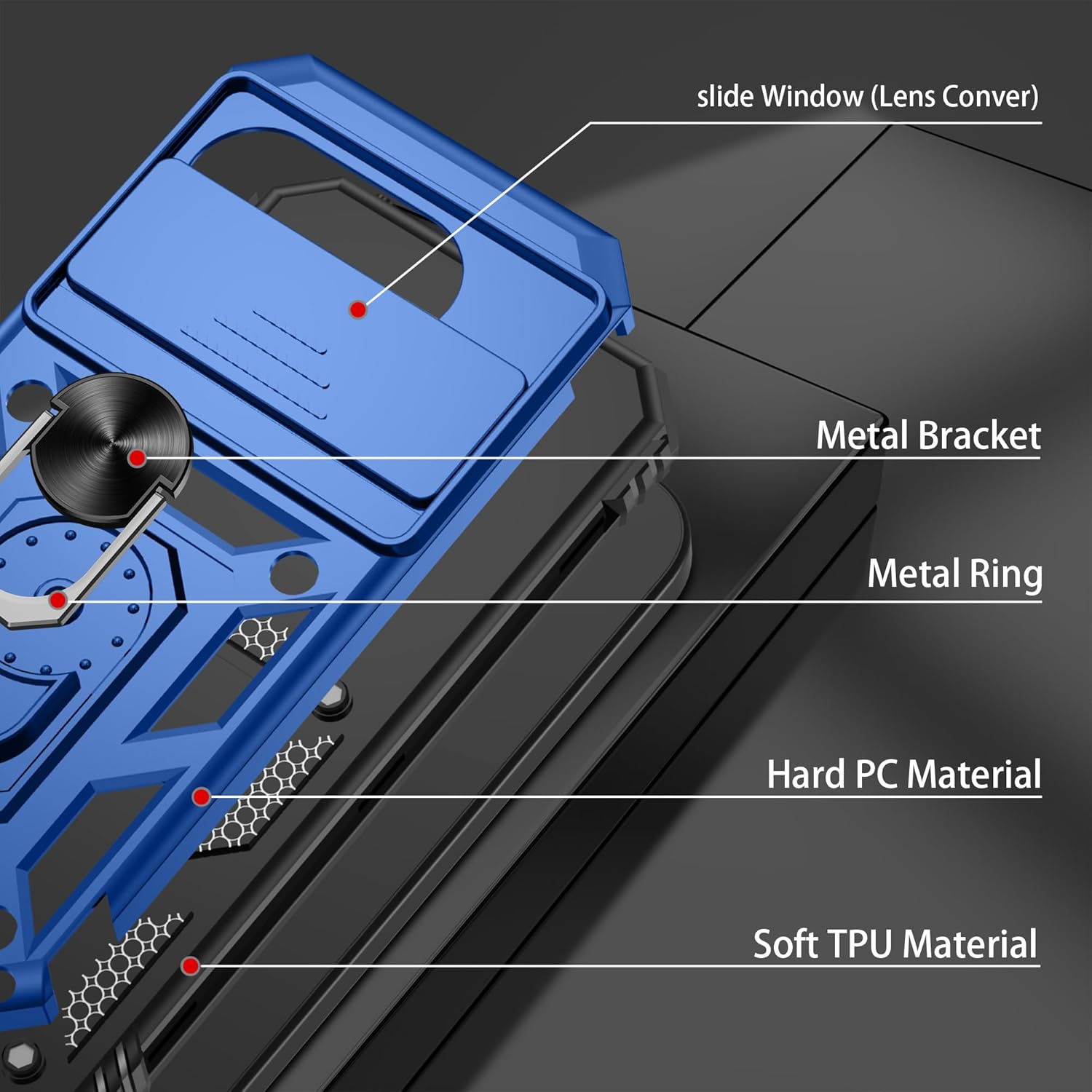 Thumbnail 3 de Pilaru for Pixel 9A Case with Camera Slide Cover, Built-In Kickstand & Screen Protectors (Blue)