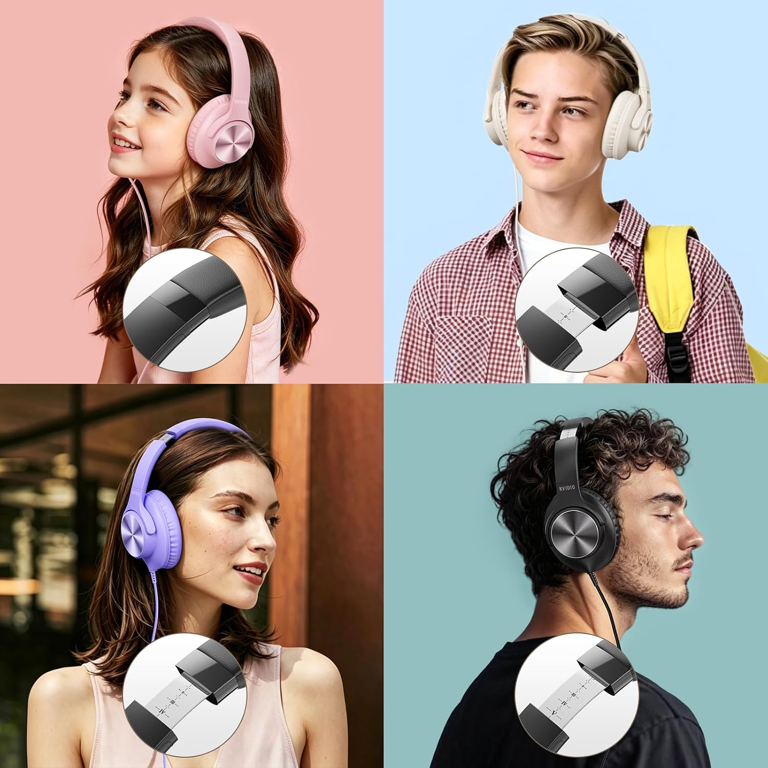 Detalle de KVIDIO Wired Headphones with Mic, 40mm Drivers, 3.5mm Plug, and Foldable Over-Ear Comfort
