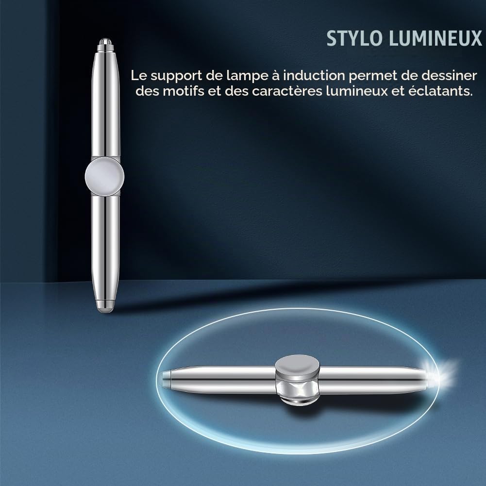 Detalle de AUAUY spinnerpen met ledlicht, metalen fidgetpen, grijs, set van 2