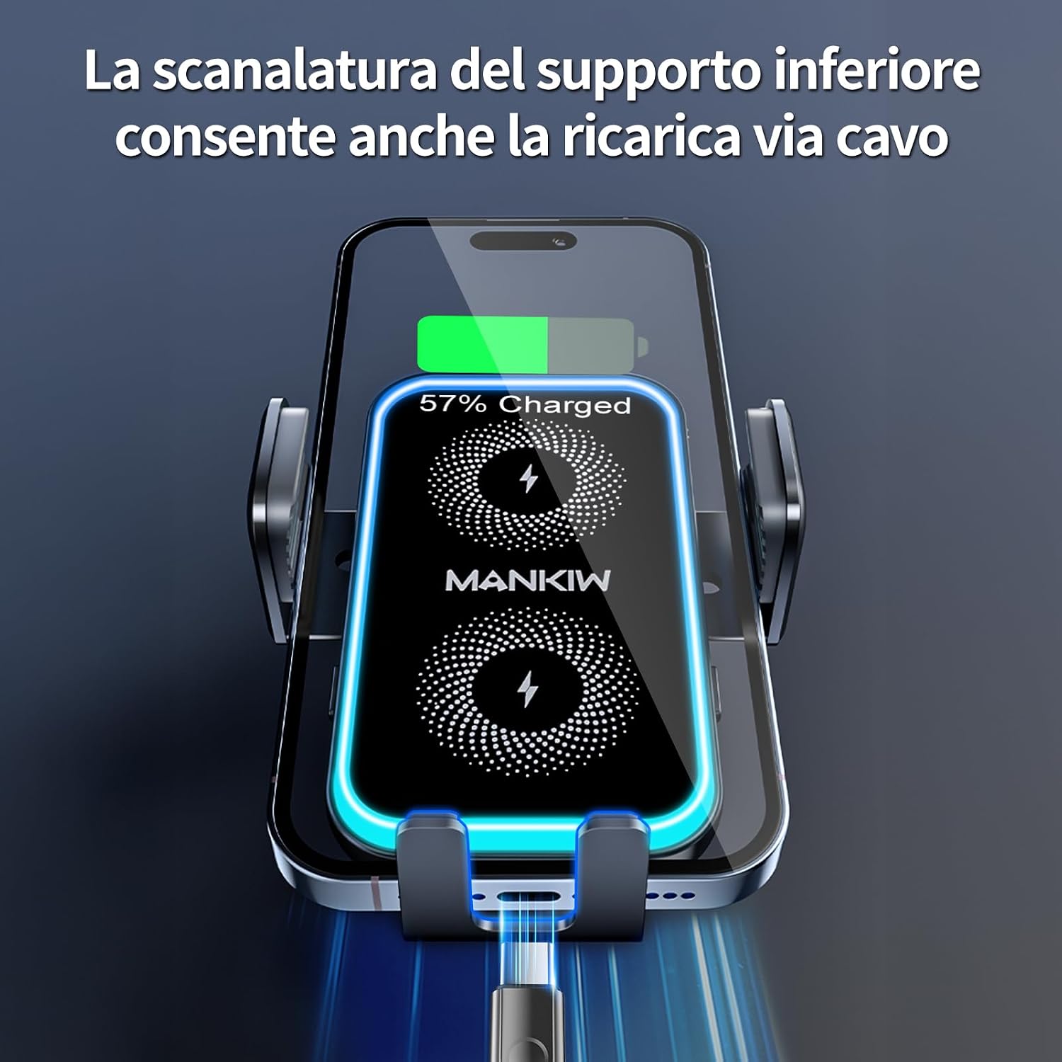 Detalle de MANKIW Caricatore Wireless Auto 15W con Bloccaggio Automatico e Rotazione 360°