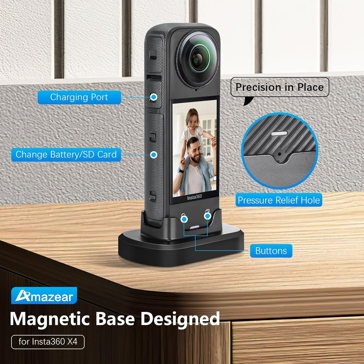 Thumbnail 1 de AMAZEAR Magnetische Ständerbasis-Kit für Insta360 X4 – magnetischer Ständeradapter mit 1/4“-Schraube, schwarz