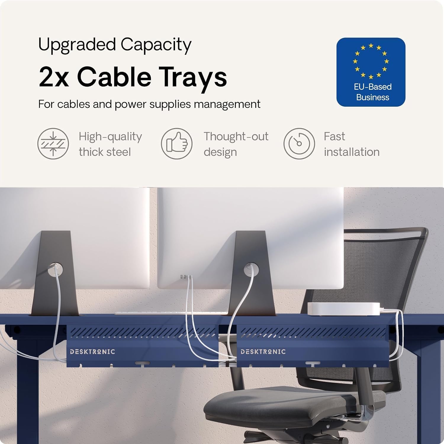 Thumbnail 1 de Desktronic Canalina Passacavi Blu Scuro 2 pz – Canaline in acciaio inox con 5 uscite, installazione rapida sotto scrivania