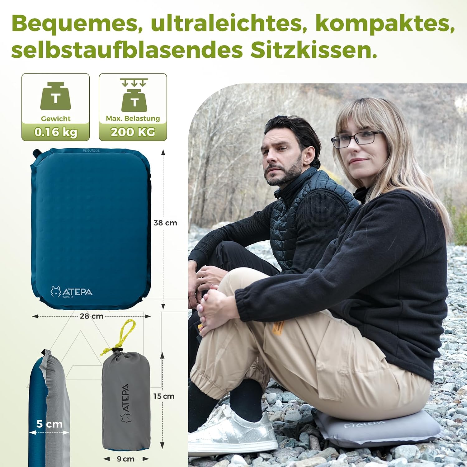 Detalle 2 de ATEPA Sitzkissen Outdoor – ultraleicht, selbstaufblasend, faltbar