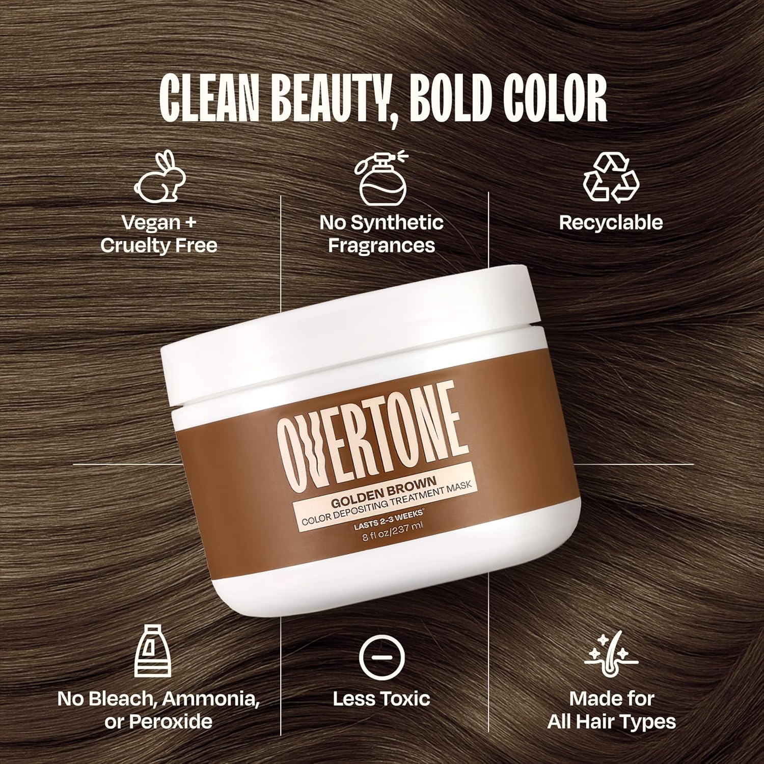 Detalle de Overtone Brown Gold Semi-Permanent Color Conditioner (8 oz) – Hydrating, Vegan, Cruelty-Free