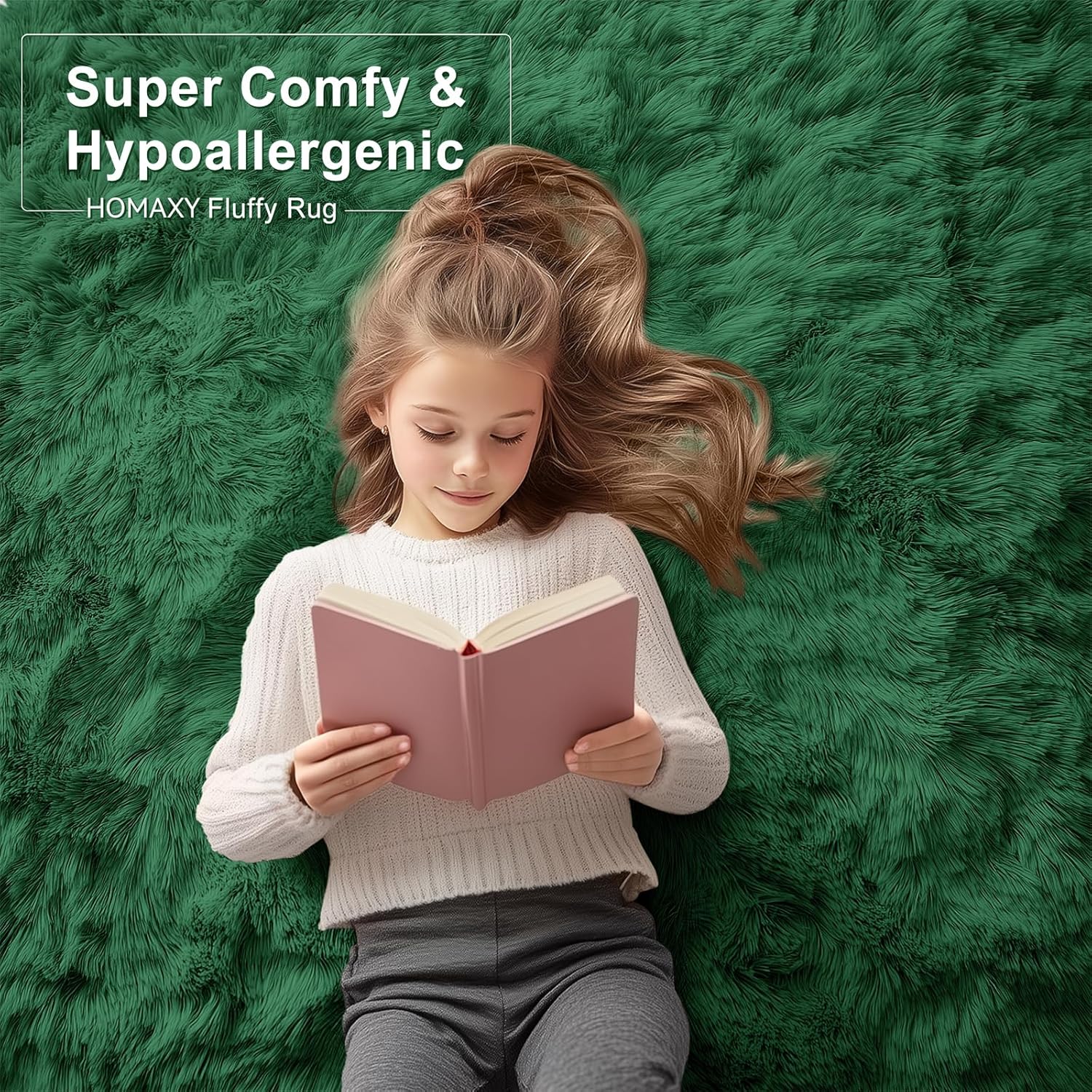 Thumbnail 1 de Homaxy Fluffy Shaggy Rug (Dark Green) 160 x 220 cm – large anti-slip, machine washable pile carpet