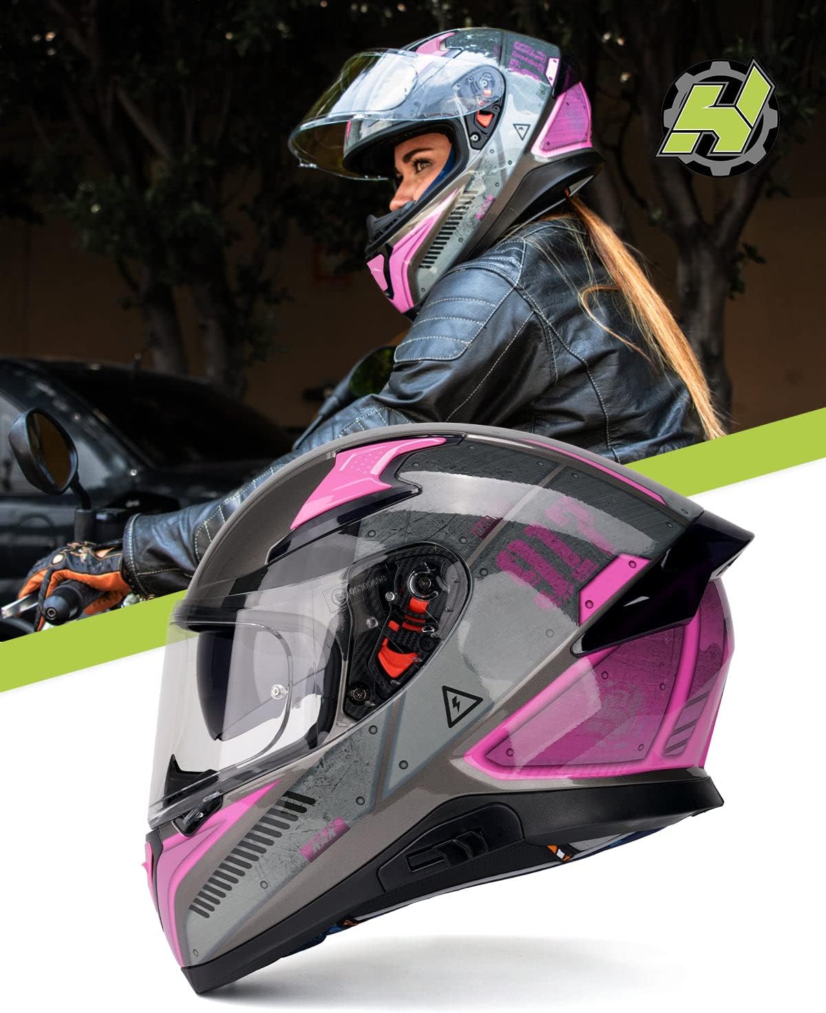 Thumbnail 1 de HAX Full Face DOT-Approved Helmet with Dual Rear Wing - Impulse Droid Pink, Size L