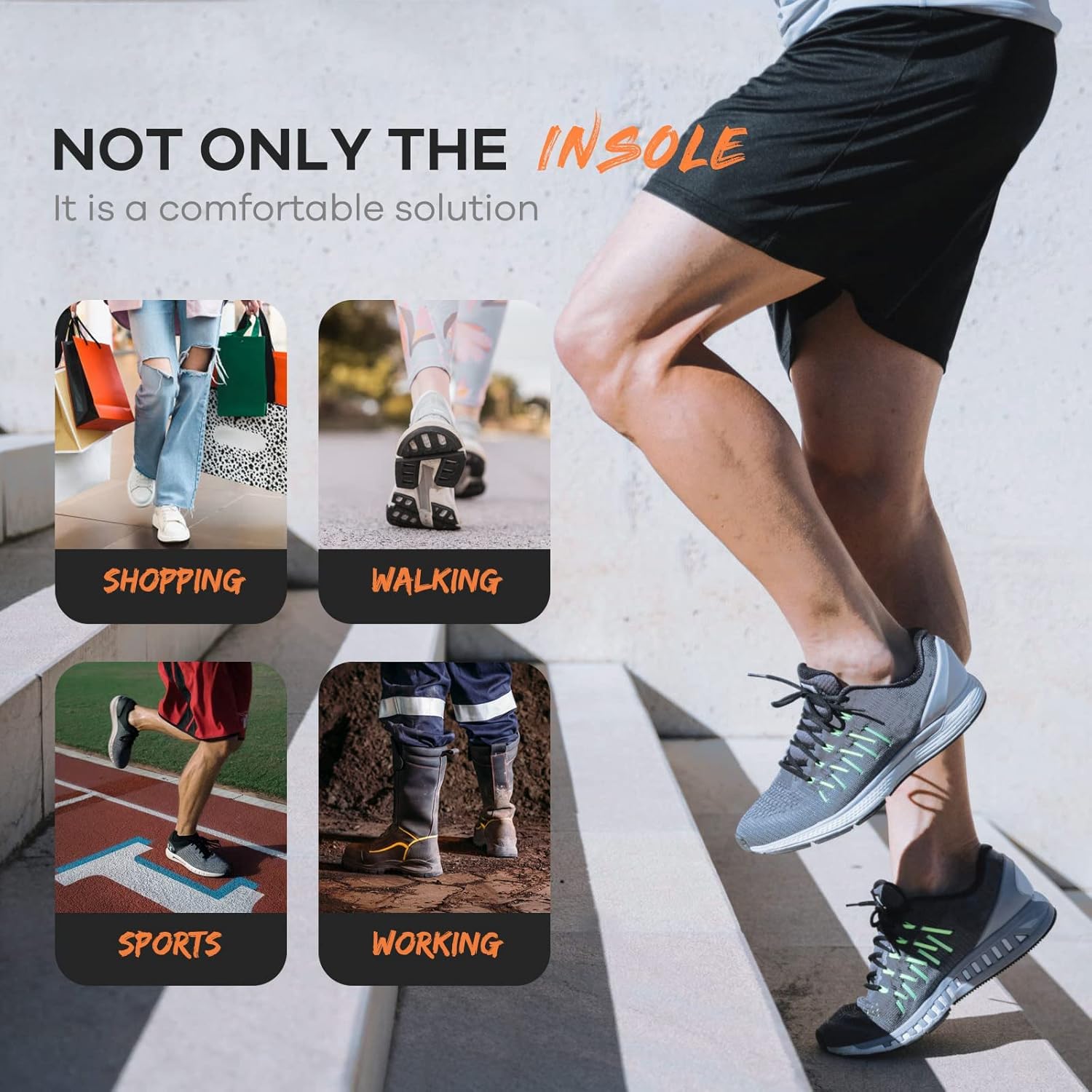 Detalle 2 de FEELLIFE Plantar Fasciitis Relief Shoe Insoles: Arch Support, Deep Heel Cradle, 1 Pair
