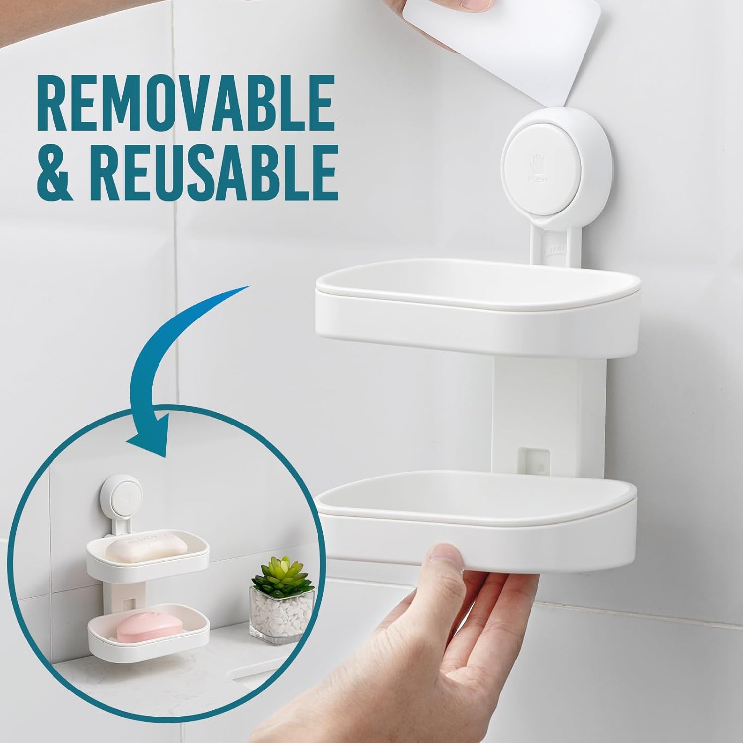 Thumbnail 5 de TAILI Porte-savon double couche sans perçage (ventouse) avec drainage, blanc