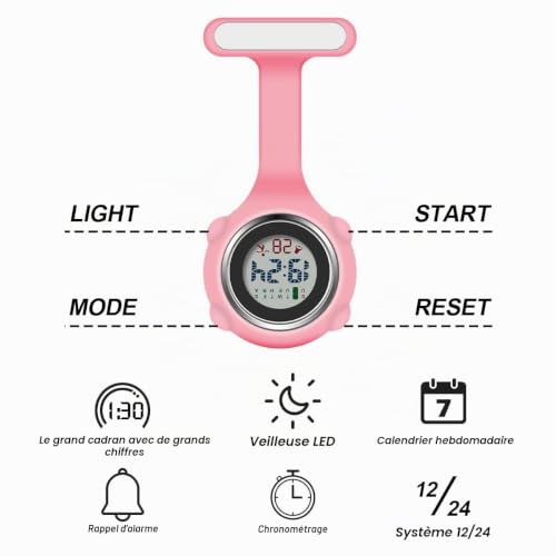 Detalle de Vicloon Montre Infirmière en Silicone avec Clip – Broche et Fob | Rose