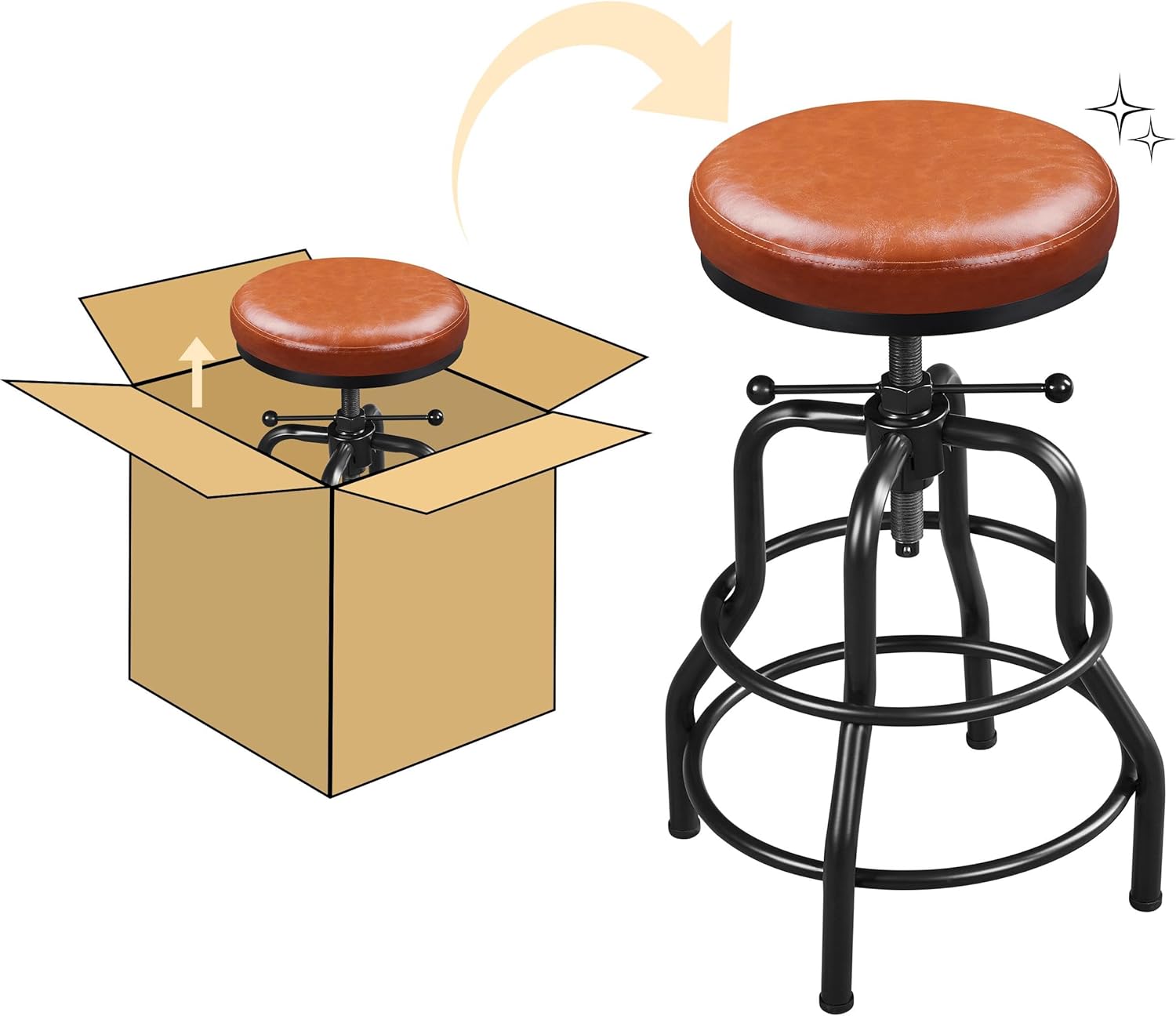Detalle de Yaheetech industrial height adjustable barstool with faux leather seat (54.5–71.5 cm)