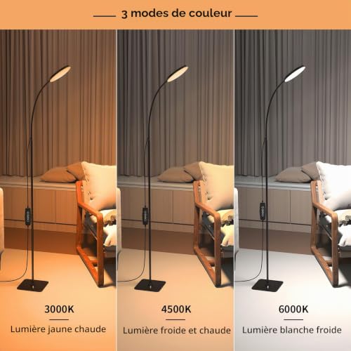 Detalle de Mojimdo lampadaire LED fin à col flexible, 3 températures et 10 intensités