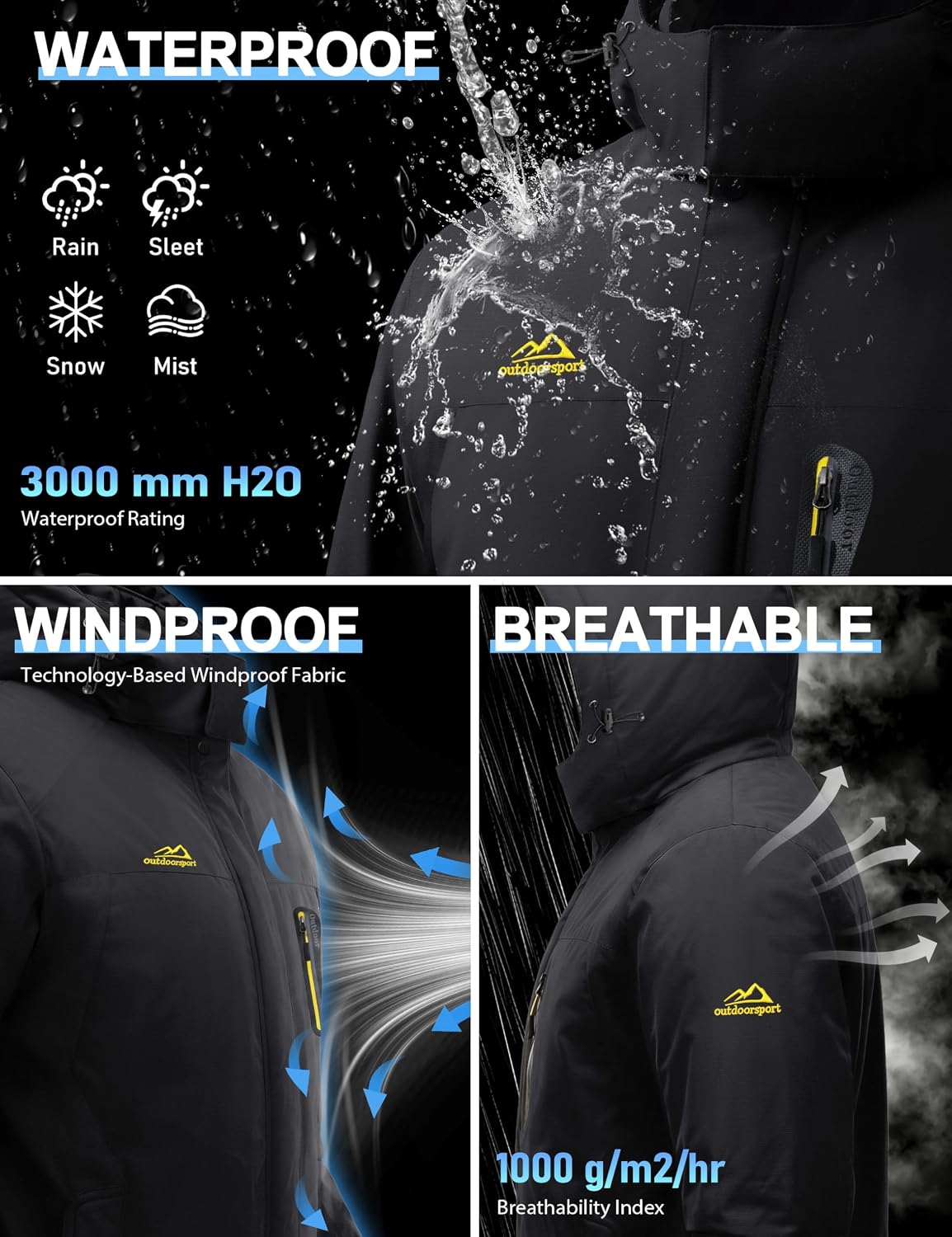 Detalle de TACVASEN Winter Ski Jacket men’s waterproof parka