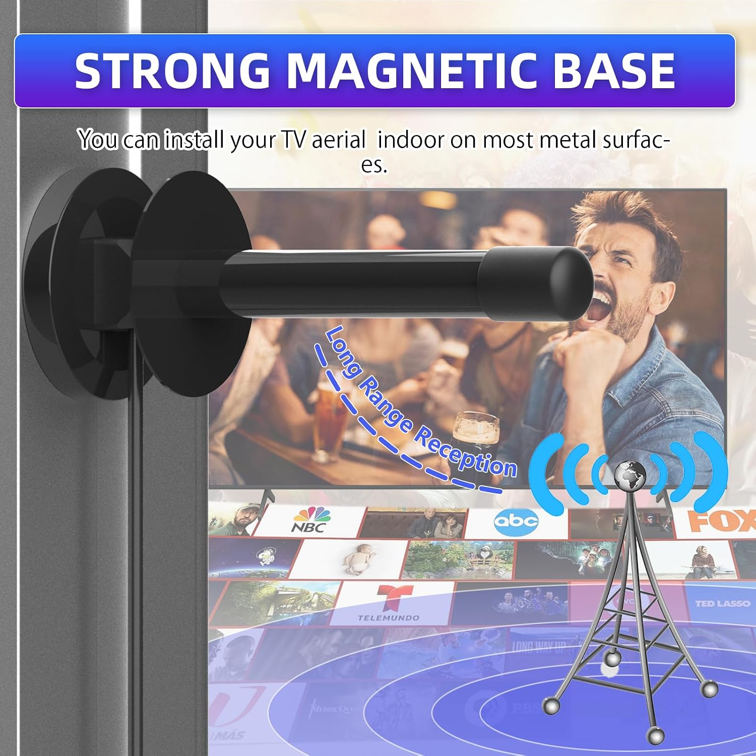 Detalle 2 de Indoor TV Aerial with Signal Amplifier and Magnetic Base – 4K/1080p Universal Indoor Aerial