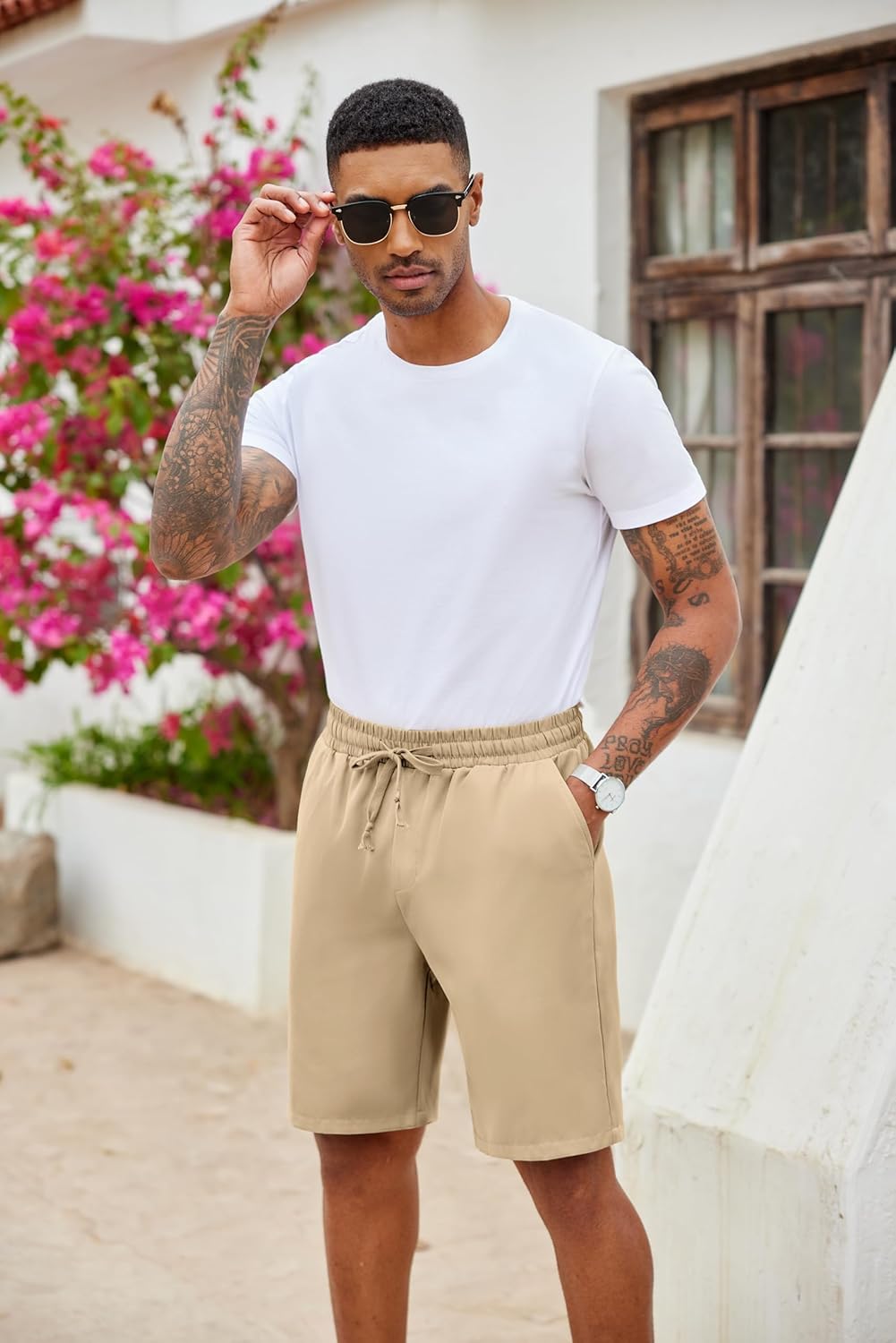 Detalle de COOFANDY Short pour Homme Casual – Short d'Été Regular Fit avec Taille Élastique et Poches Latérales